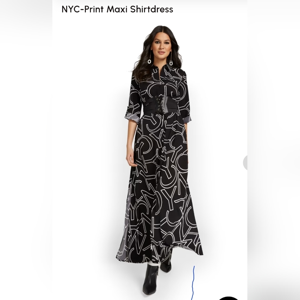 Black and White Print Maxi Shirtdress-Large